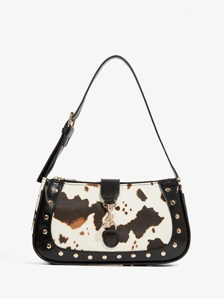 SHEIN SXY Ladies, Women Shoulder Bag, Hobo Bag, Fashionable, Elegant, Simple, Personalized, Versatile, Classic, Cow Print, Animal Print, Hardware Buckle, For Date, Daily, Shopping, Afternoon Tea | SHEIN