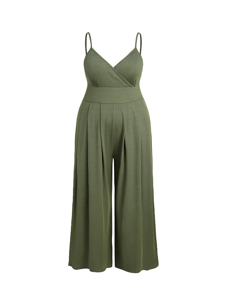 CIDER Plus Size Jumpsuits For Curvy Women V Neck Sleeveless Spaghettis Strap Wide Leg Overalls Ca... | Amazon (US)