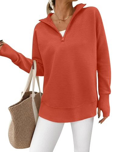 PRETTYGARDEN Womens Long Sleeve Quarter Zip Pullover Sweater(Orange,L) | Amazon (US)