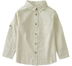MOMOLAND Little Big Boys Long Sleeve Mandarin Collar Woven Cotton Button Down Linen Design Shirt ... | Amazon (US)