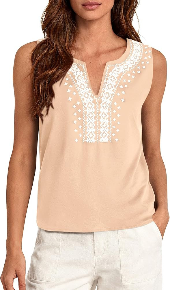 PRETTYGARDEN Womens Tank Tops 2026 Summer Causal V Neck Sleeveless Shirts Floral Print Embroidere... | Amazon (US)