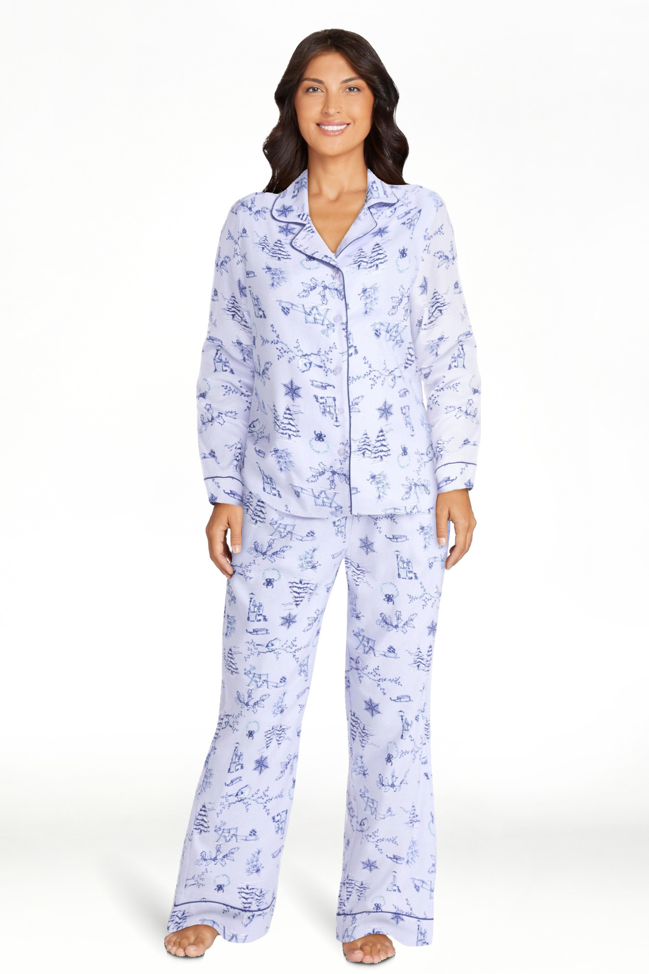 Joyspun Women's Long Sleeve Flannel Sleep Top and Pants Pajama Set, 2-Piece, Sizes XS-3X | Walmart (US)
