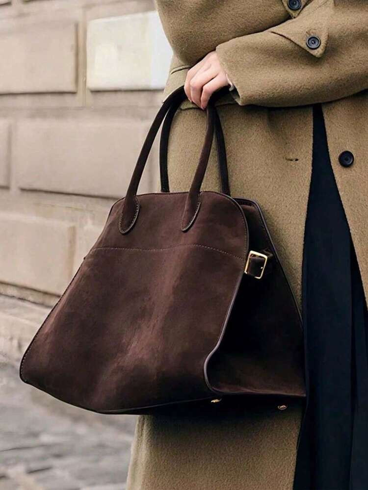 Dedoo Vintage Brown Suede Tote Bag - Large Capacity Commute Shoulder Bag With Magnetic Closure, Nylon Lining, And Durable Handles, Ideal For Everyday Use, Everyday Tote Bag | Vintage Style Bag | Durable Handles, Tote Bag, New Fall Fashion 2025 For Women | SHEIN