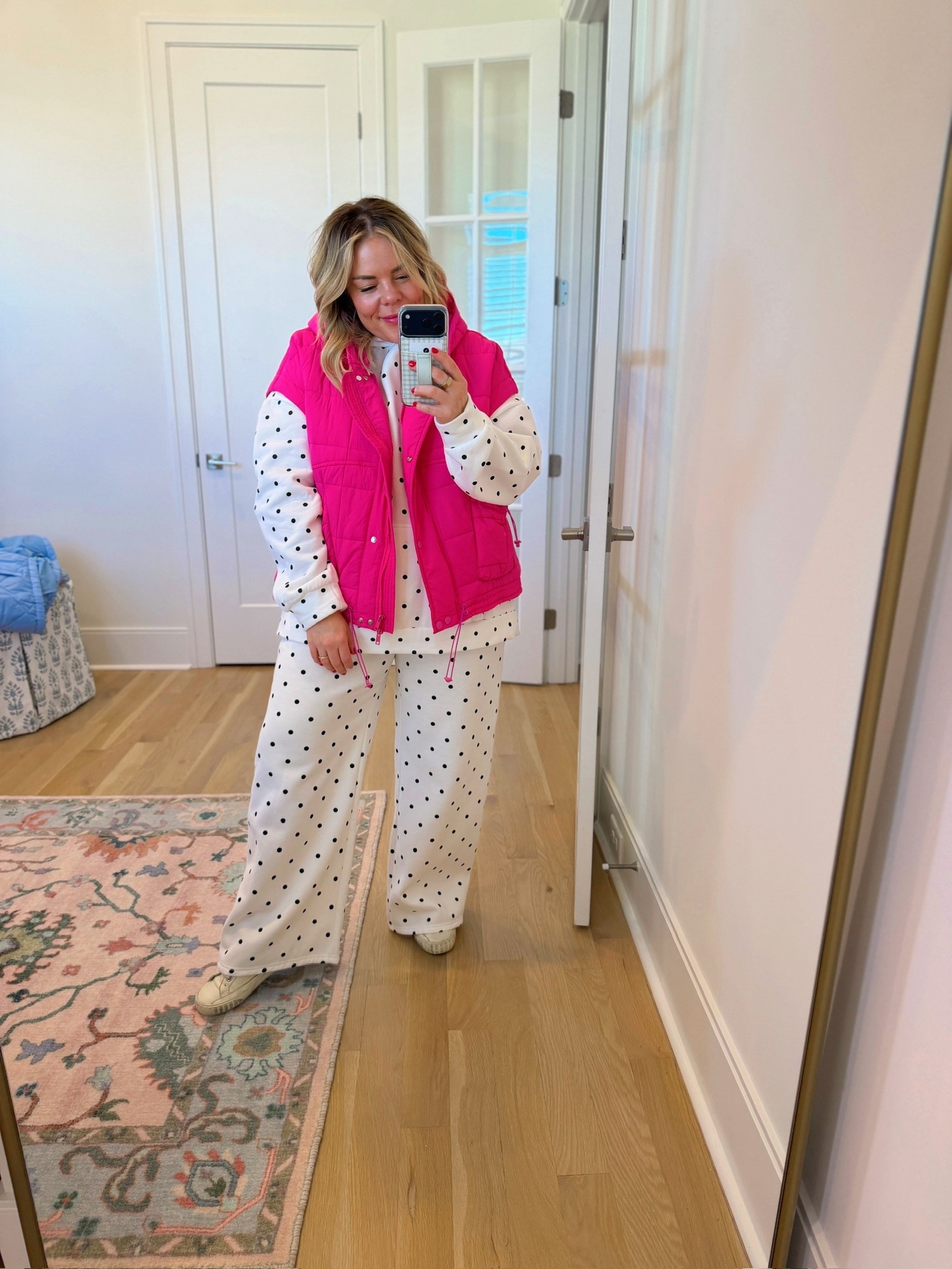 hot pink vest, polka dot set, loungewear style, every day casual look, trendy outfit, women’s fashion, Valentine’s Day vest, ootd 

#LTKootd #LTKSeasonal