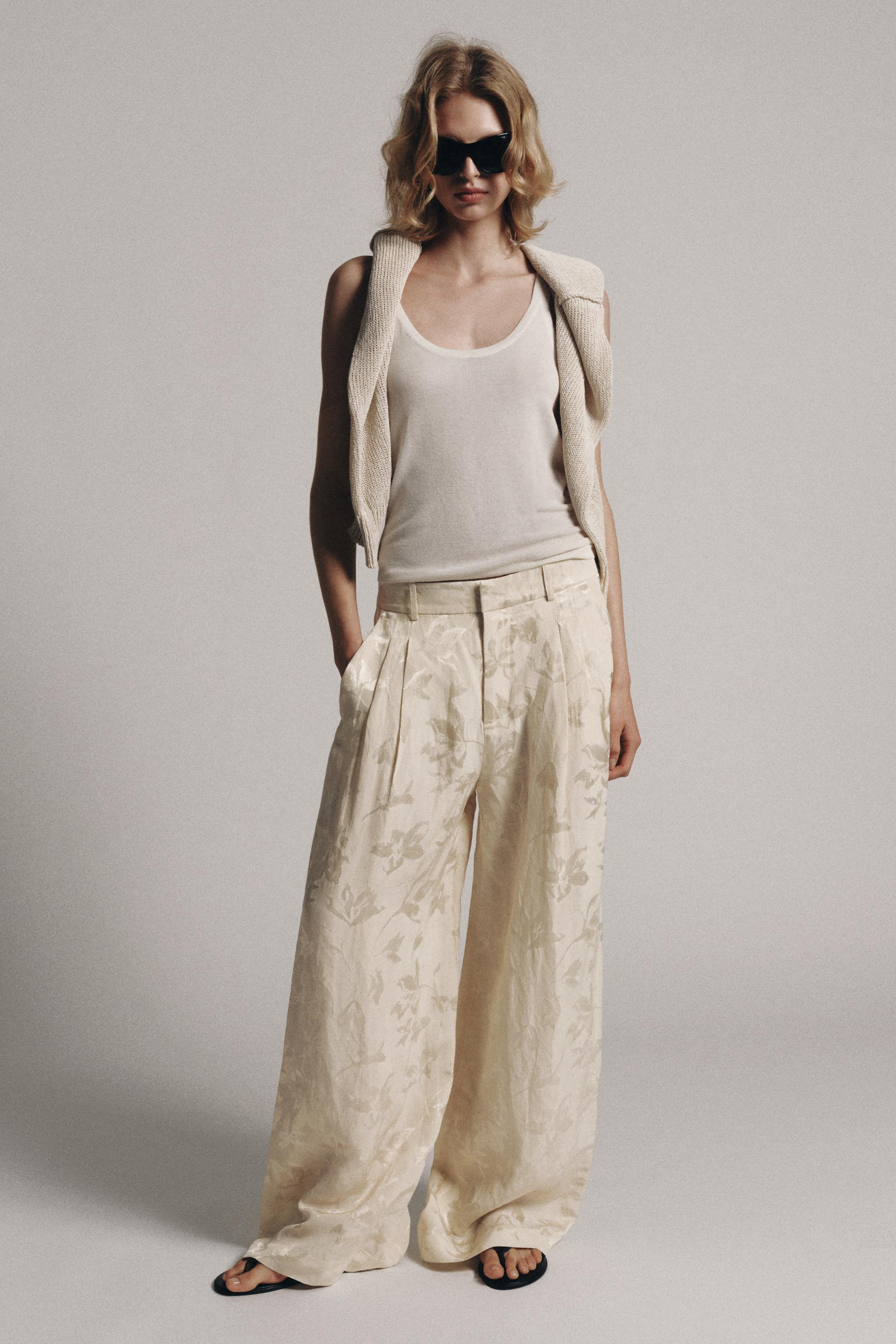 ZW COLLECTION JACQUARD LINEN BLEND TROUSERS | Zara UK