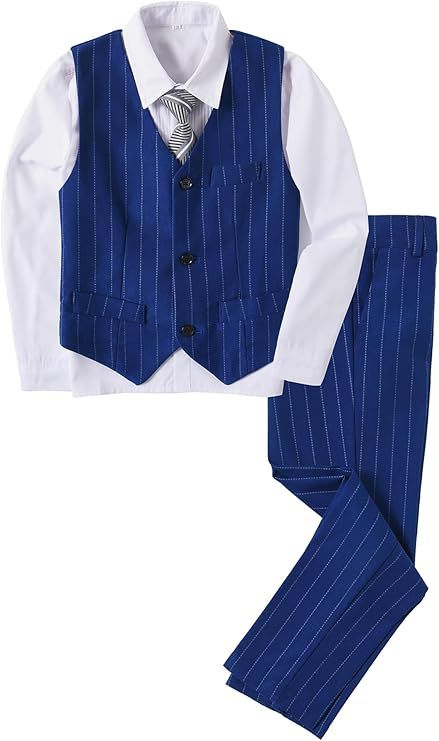 YuanLu 4 Piece Boys' Formal Suit Set with Vest Pants Dress Shirt and Tie | Amazon (US)