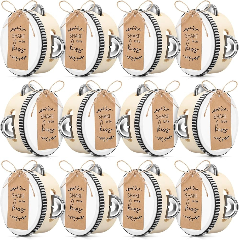 Boao 24 Sets 4 Inch Wedding Tambourines Bulk for Adults Wooden Hand Held Drum Metal Jingles with ... | Amazon (US)