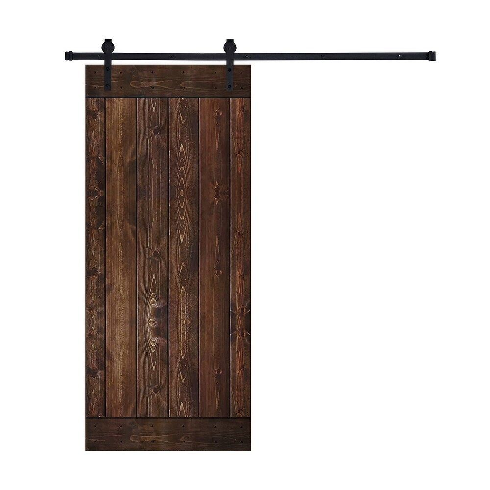 Paneled Wood Dark Brown Barn Door with Hardware Kit -Single Door (30" - Y Style) | Bed Bath & Beyond