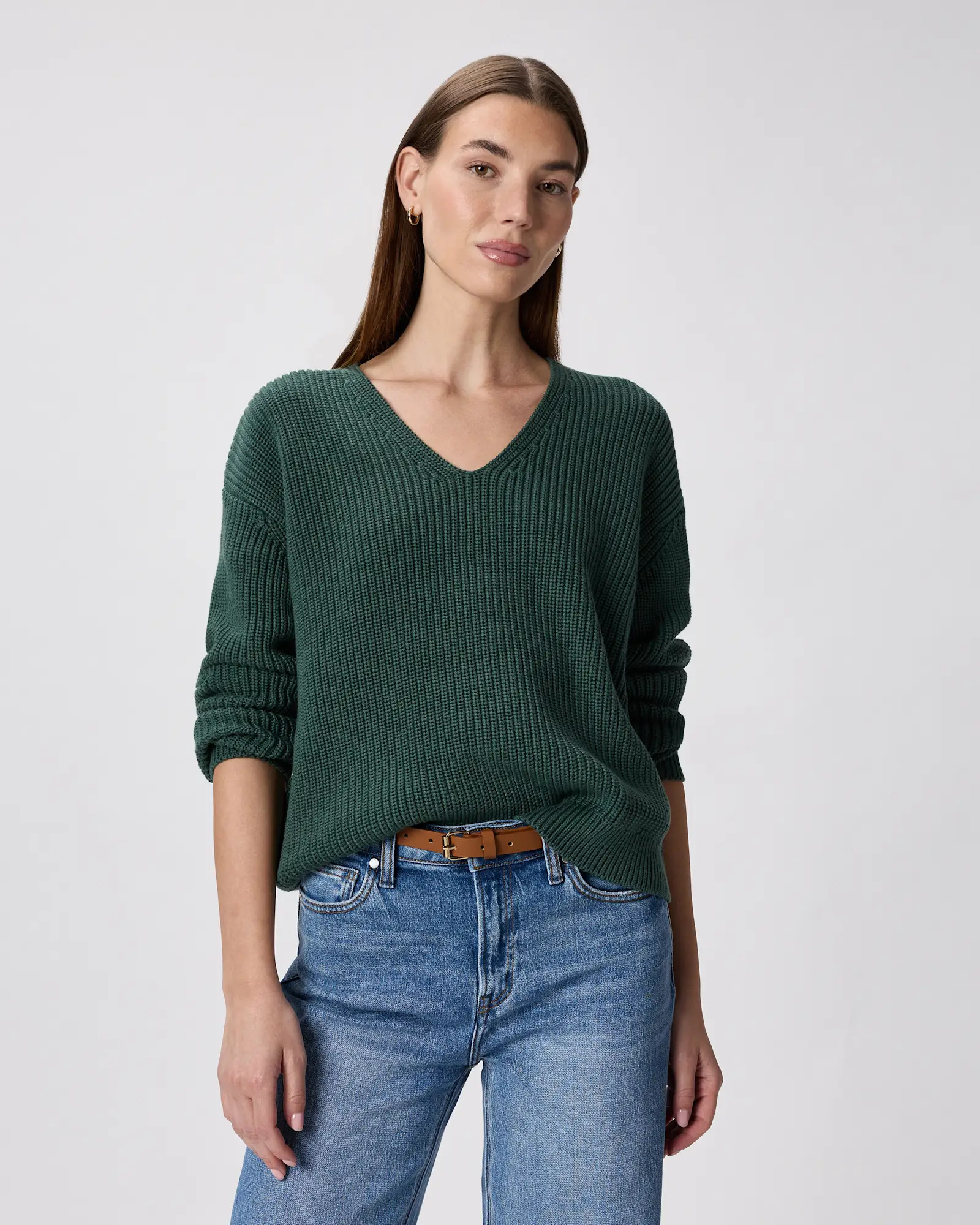 100% Organic Cotton Fisherman V-Neck Sweater | Quince