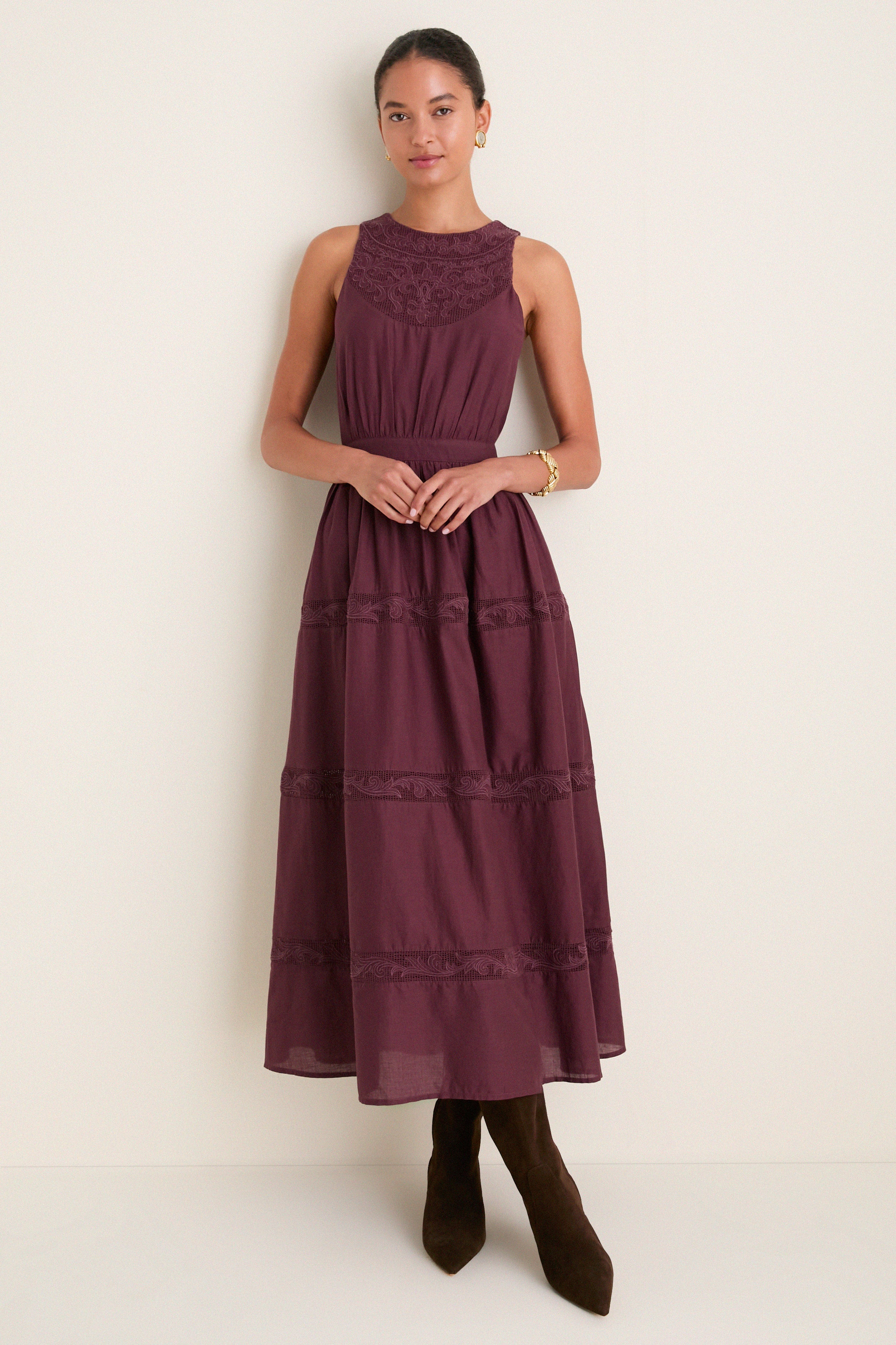 Wine Embroidered Anthea Dress | Tuckernuck (US)