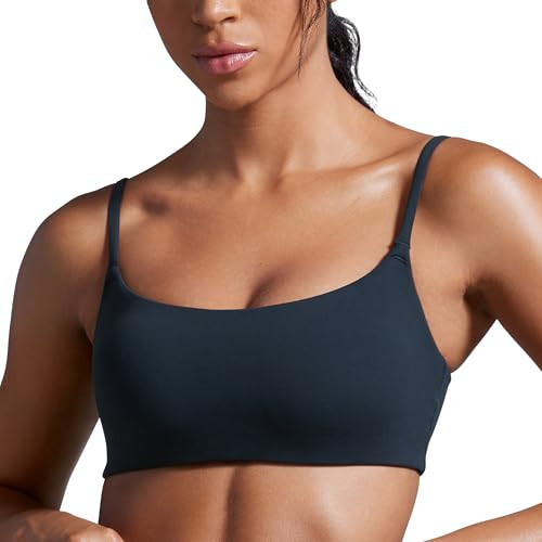 CRZ YOGA Butterbreeze Scoop Neck Sports Bras for Women - Spaghetti Straps Wireless Workout Bra Padded Gym Cami Top True Navy Large | Amazon (US)