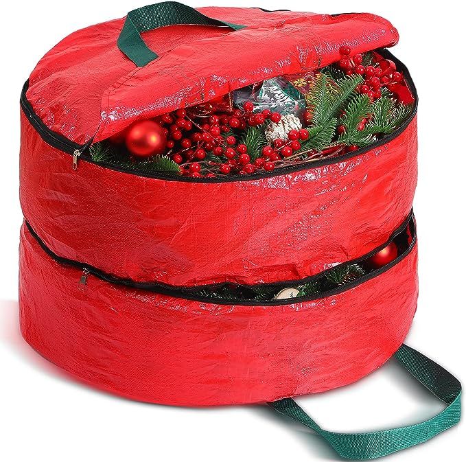 Double Layer Christmas Wreath Storage Bag Wreath Storage Container Pure Color Seasonal Garland Ho... | Amazon (US)