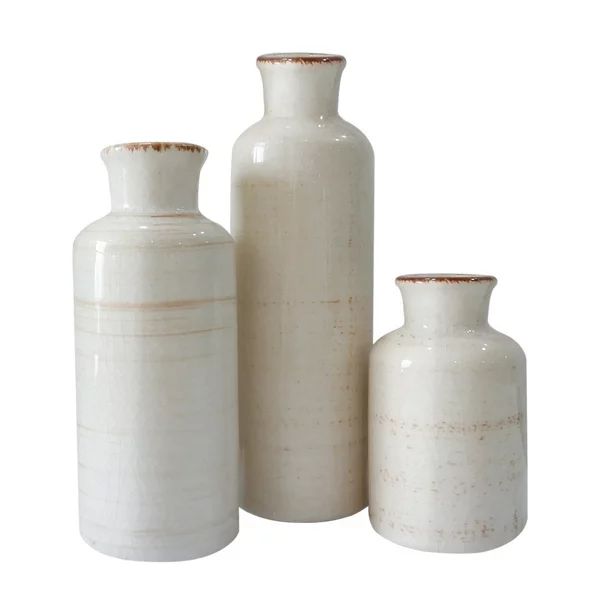 UMEXUS White Ceramic Vase Set, 3 Pcs Modern Pattern Crackled Vases, for Living Room Office Home D... | Walmart (US)