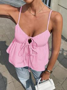 Siren Gaze Summer Outfits For Women 2025: Blue & Tie Front Tank Top With Bowknot – & Casual Sum... | SHEIN