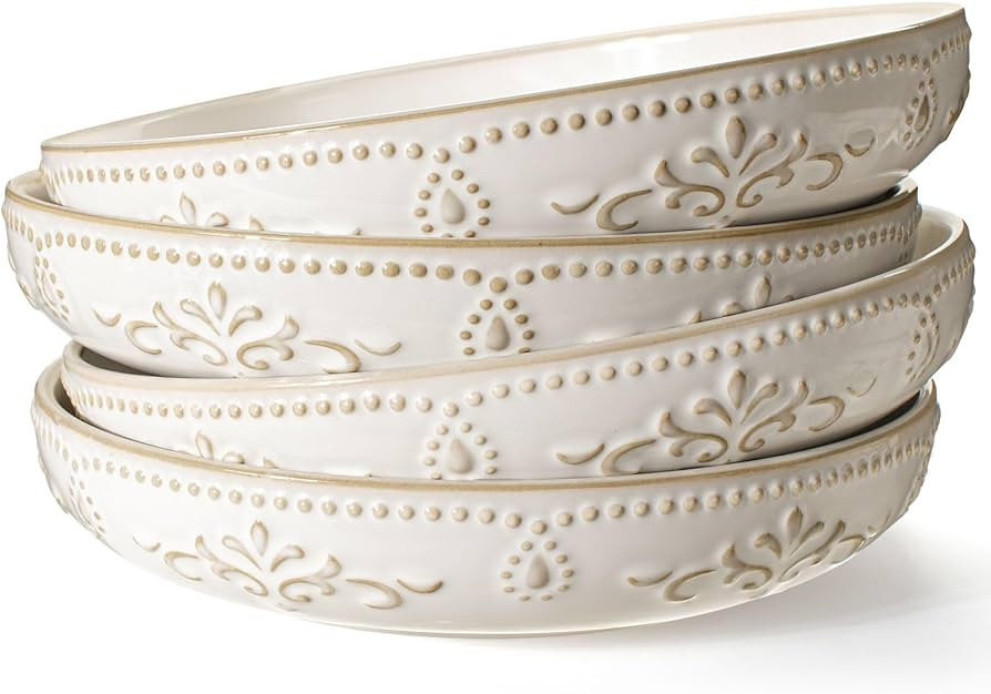Artena Pasta Bowls, 50oz Large Salad Serving Bowls, 9.75'' Plates Bowls Set of 4, Big White Ceram... | Amazon (US)