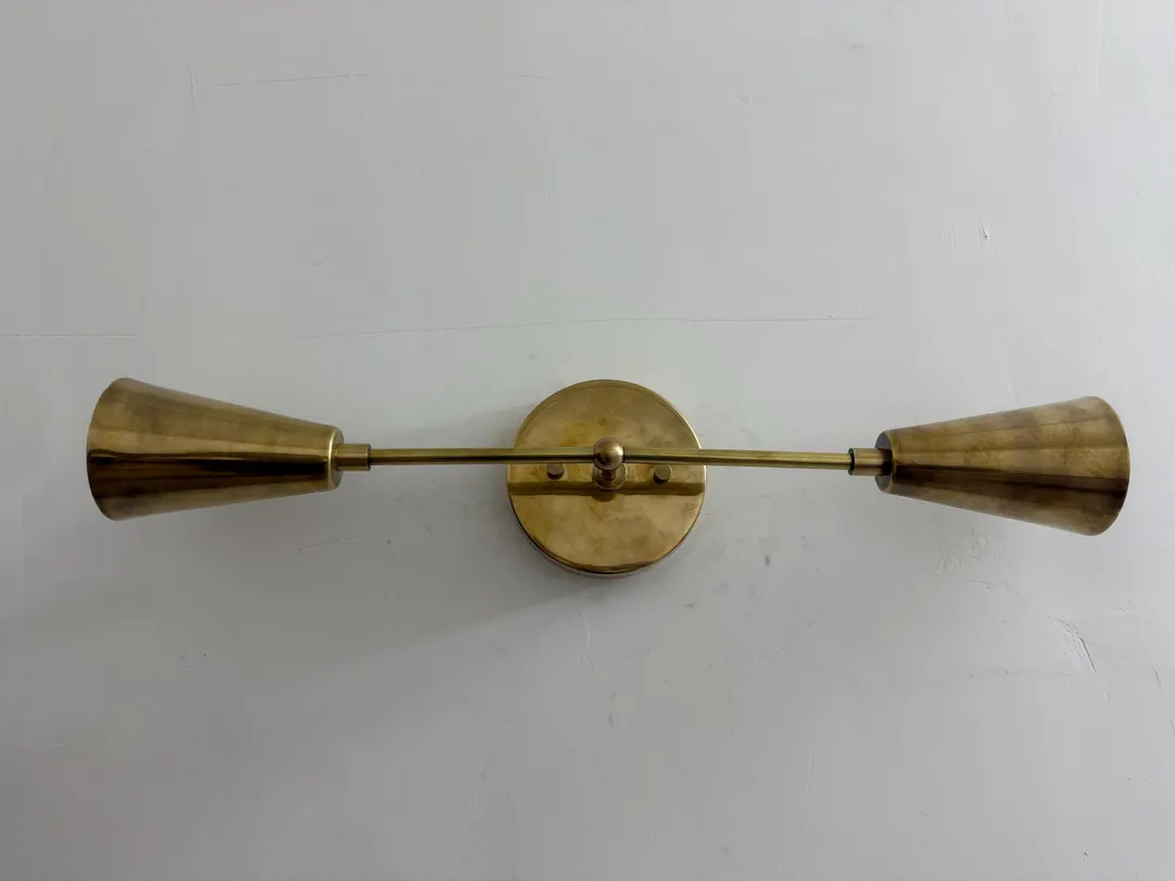 Vintage Handmade Brass Wall Sconce / Double Cone Wall Sconce/ Mid Century Double Shade Wall Lamp/... | Etsy (US)