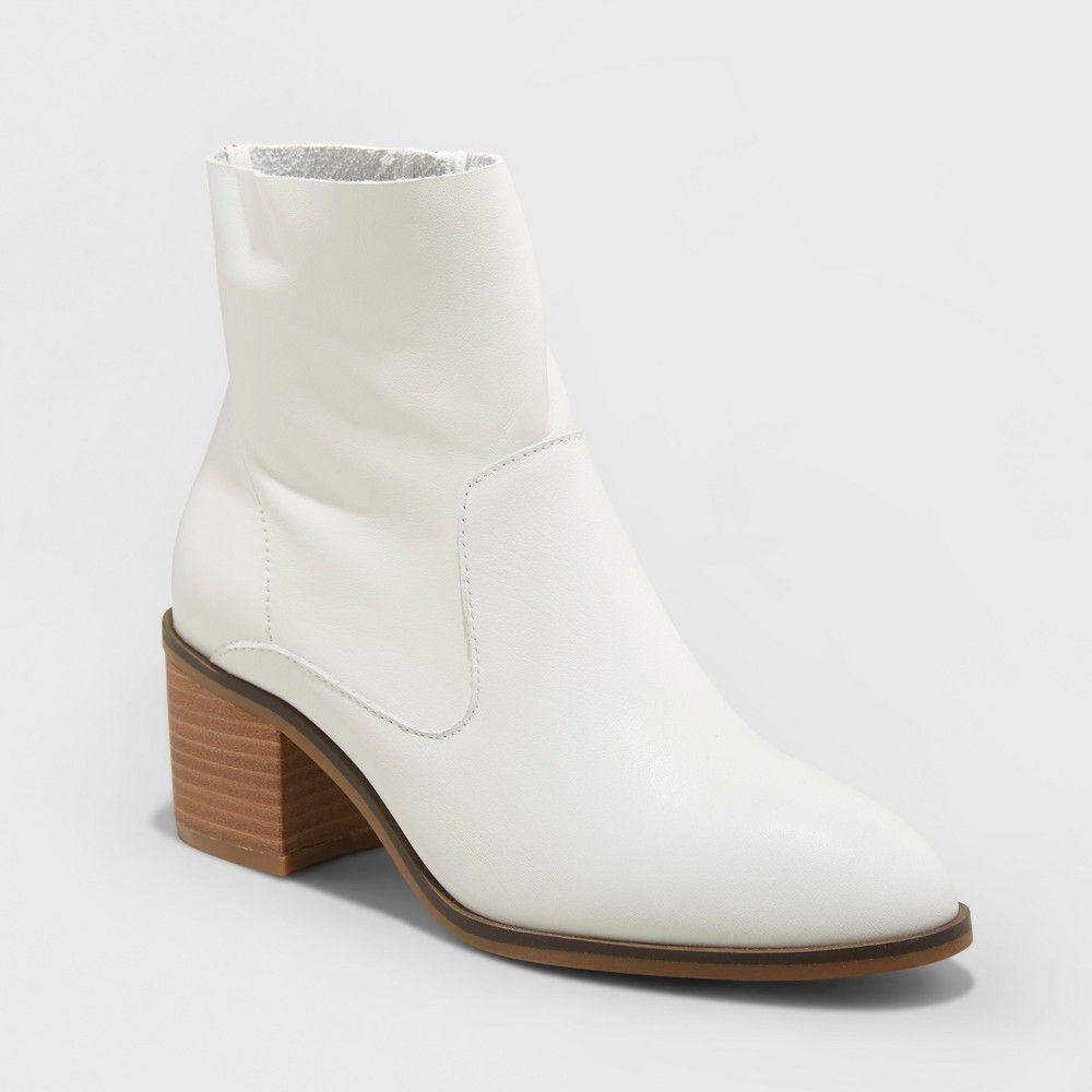 Women's Reagan Heeled Leather Ankle Boots - Universal Thread White 5.5 | Target