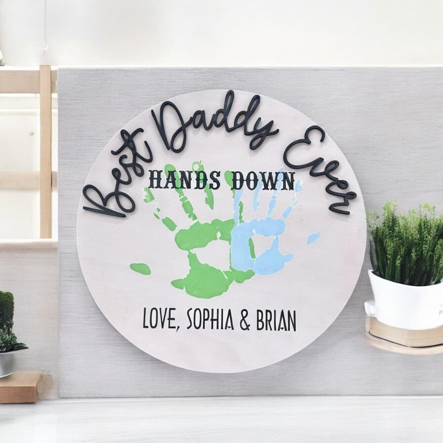 Personalized Round Handprint Sign for Dad – “Best Dad Ever Hands Down” Custom Wooden Frame – Unique Father’s Day Gift from Kids with Names – 2025 Keepsake for Dad, Papa | Amazon (US)
