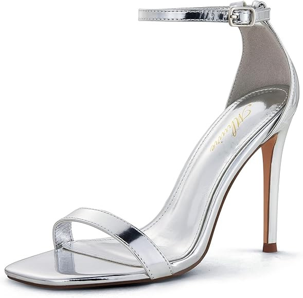 Stylish 4 IN Square Open Toe Ankle Strap Stiletto Heels for Women Plain Trendy Strappy Heeled San... | Amazon (US)