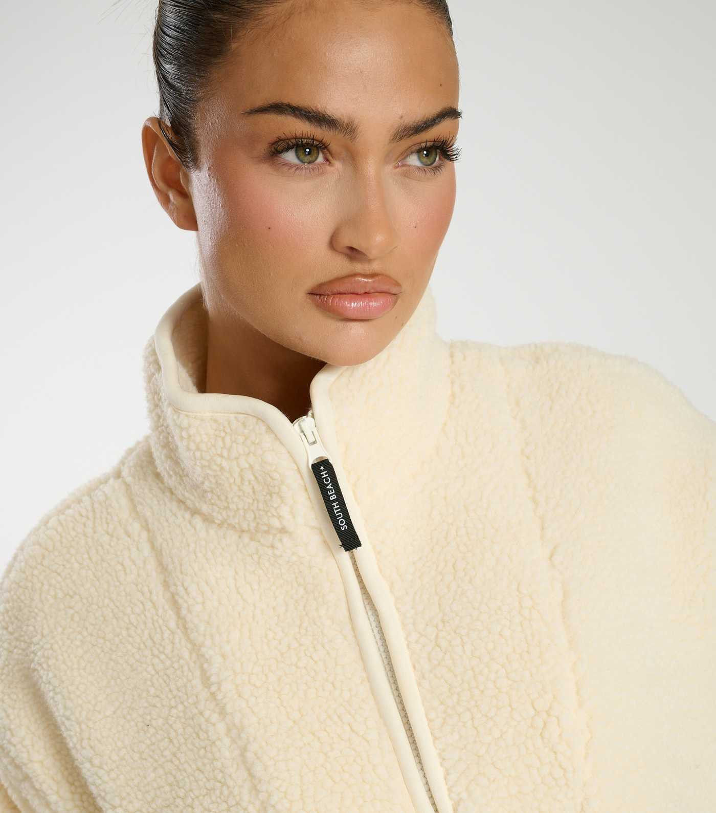 South Beach Cream Quarter Zip Borg Jacket | New Look | New Look (UK)