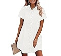 GRAPENT Denim Dress for Women Babydoll Tiered Short Sleeve Button Down Jean Shirt Dresses | Amazon (US)