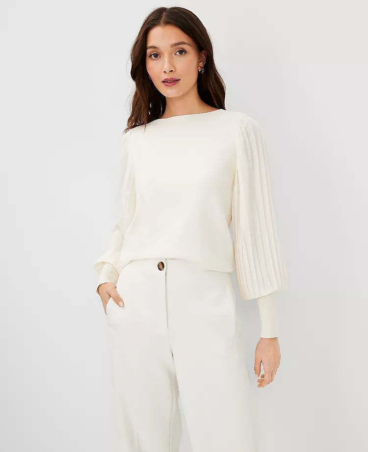 Mixed Media Pleated Sleeve Sweater | Ann Taylor (US)