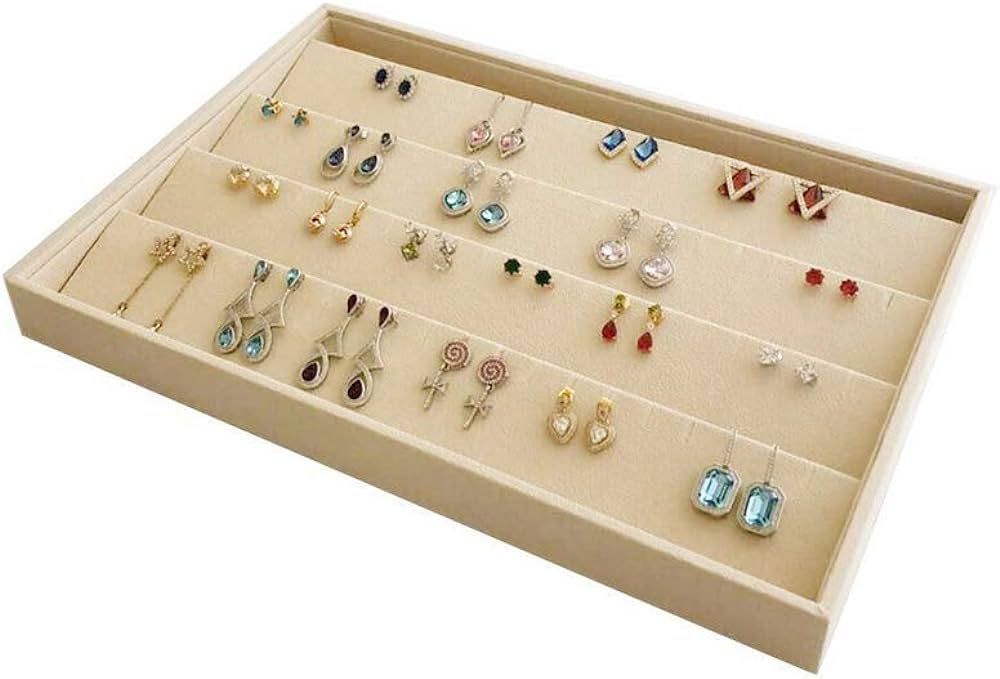 Premium Grade Beige Velvet Jewelry Organise Display Tray for Earrings Stackable Storage Neutral C... | Amazon (US)