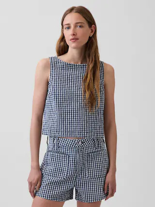 Gingham Denim Crop Shell Tank Top | Gap (CA)