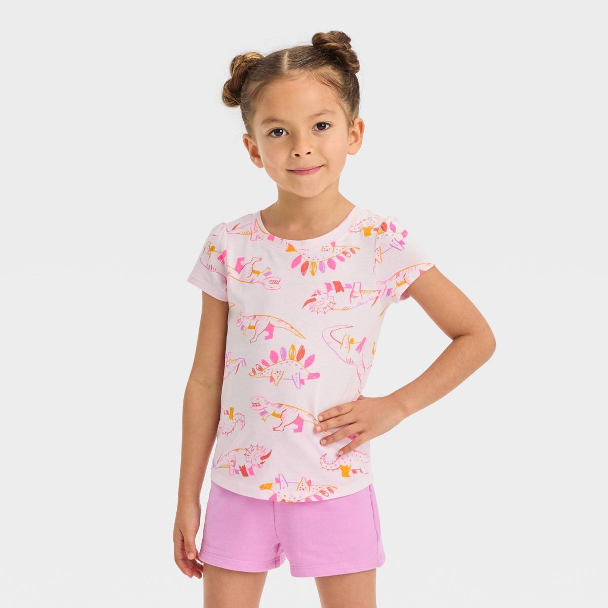 Toddler Girls' Dinosaur Short Sleeve T-Shirt - Cat & Jack™ Pink 5T: Crewneck, Jersey Fabric, An... | Target