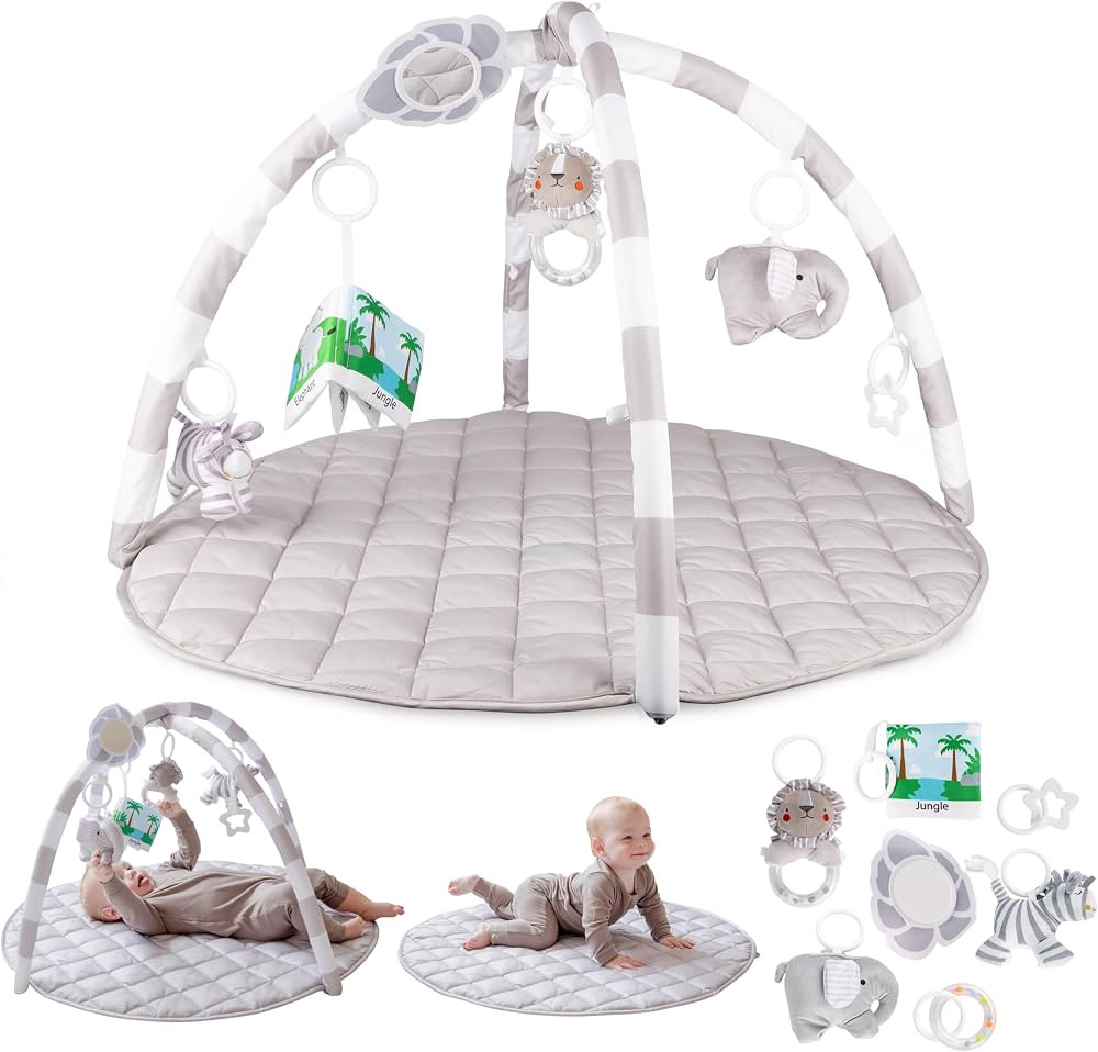 SnapPea Baby Activity Mat. Gray Baby Play Mat, Tummy Time Mat with 6 Baby Toys and Handle Non Sli... | Amazon (US)