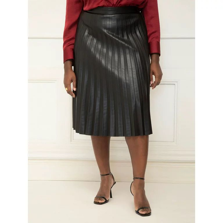 ELOQUII Elements Women's Plus Pleated Faux Leather Skirt - Walmart.com | Walmart (US)