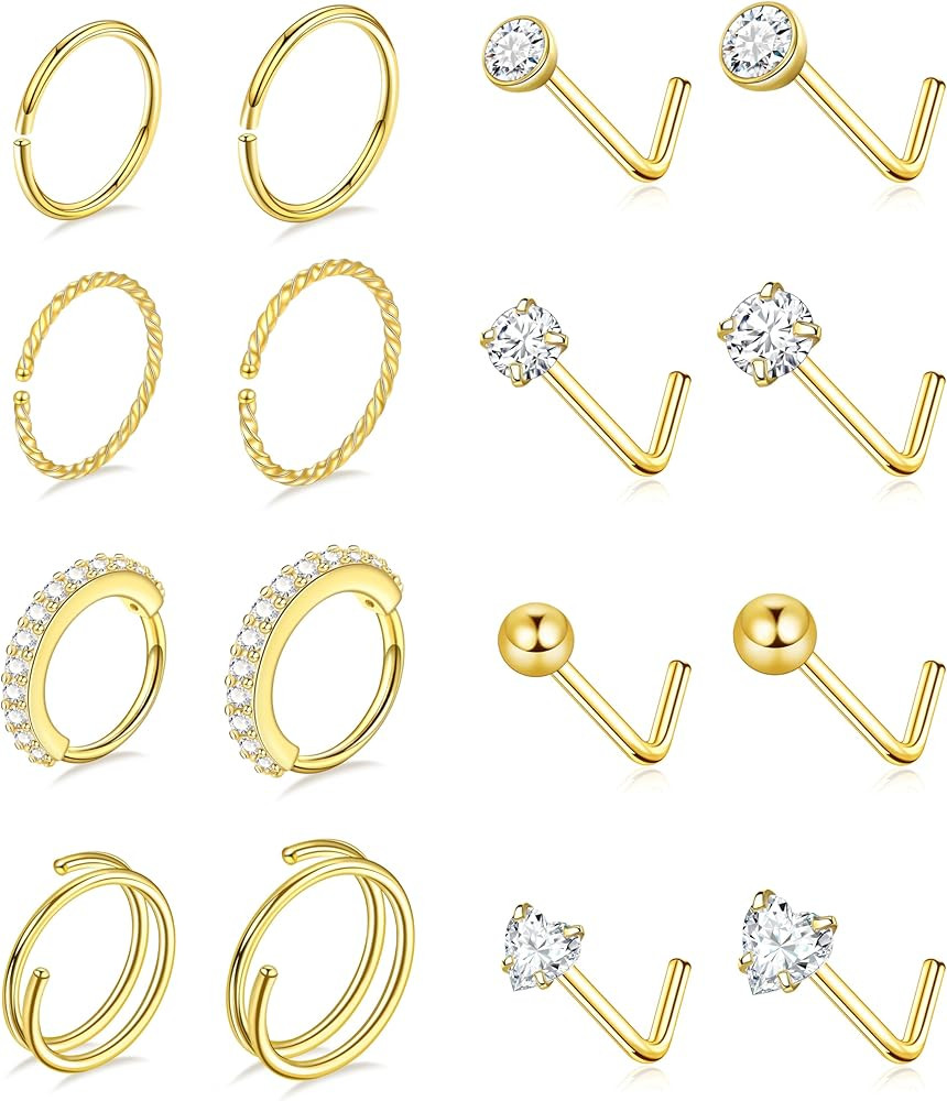 Nose Rings Hoops for Women Nose Studs Jewelry Piercings Surgical Stainless Steel Hypoallergenic | Amazon (US)