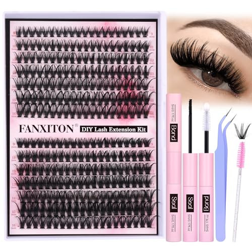 FANXITON DIY Lash Extension Kit Volume Lash Clusters 40D+50D D Curvature Individual Lashes Lash Clusters Kit Thick Eyelash Extension Kit 280 pcs Thin Band Cluster Lashes Lash Bond and Seal Tweezers | Amazon (US)