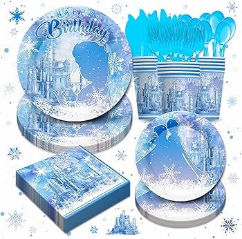 Frozen Birthday Party Supplies Tableware - Frozen Themed Party Decorations Include Dinner Plates,... | Amazon (US)