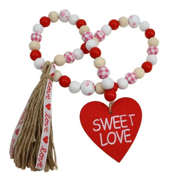 Valentines Day Wood Bead Garland with Tassels,Rustic Wooden Beads Garland Hanging Wooden Love Hea... | Walmart (US)
