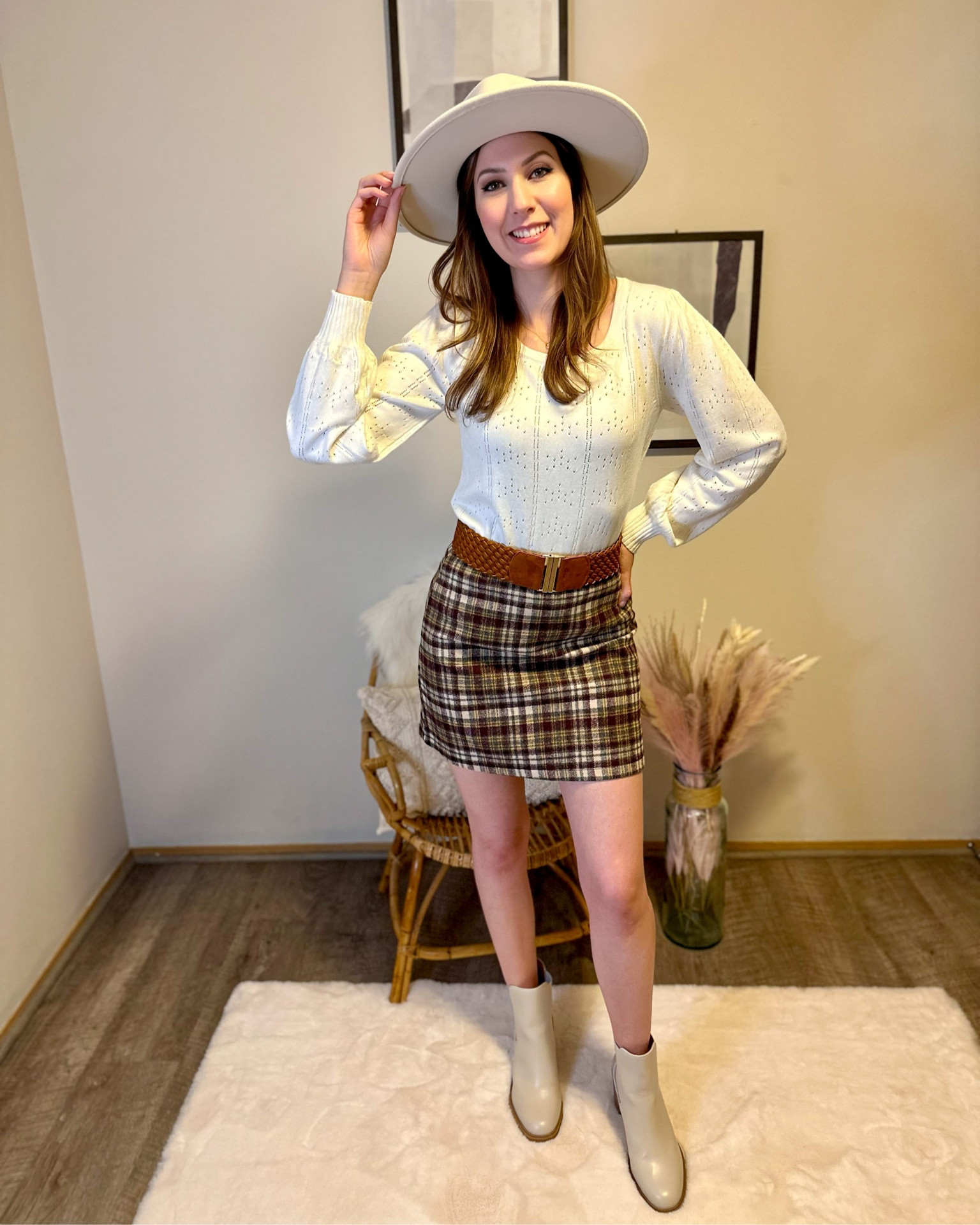 Shared this outfit previously, but this time pairing with a hat. Fall is the perfect time for plaid skirts worn with boots. Comment below for what you want to see styled next!

Follow @jenniferxherron for more inspiration ✨

#LTKfindsunder50 #LTKfindsunder100
