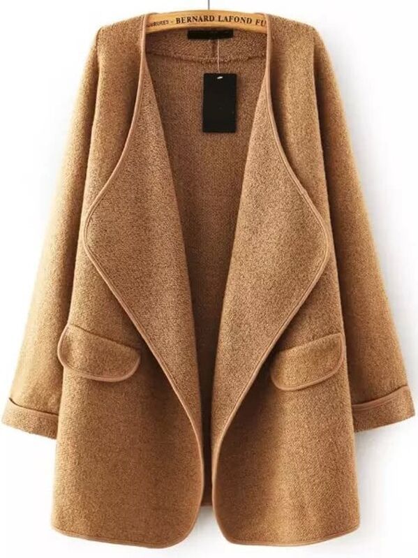 Khaki Lapel Long Sleeve Loose Sweater Coat | SHEIN