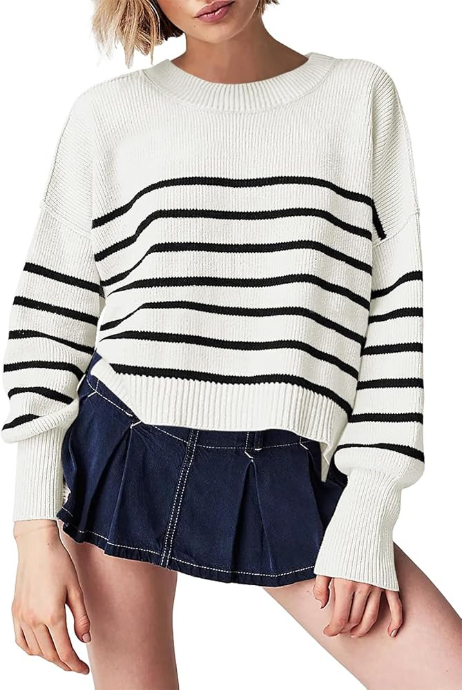 Womens Crewneck Pullover Sweaters Fall Winter Outwear Batwing Long Sleeve Oversized Casual Knit S... | Amazon (US)