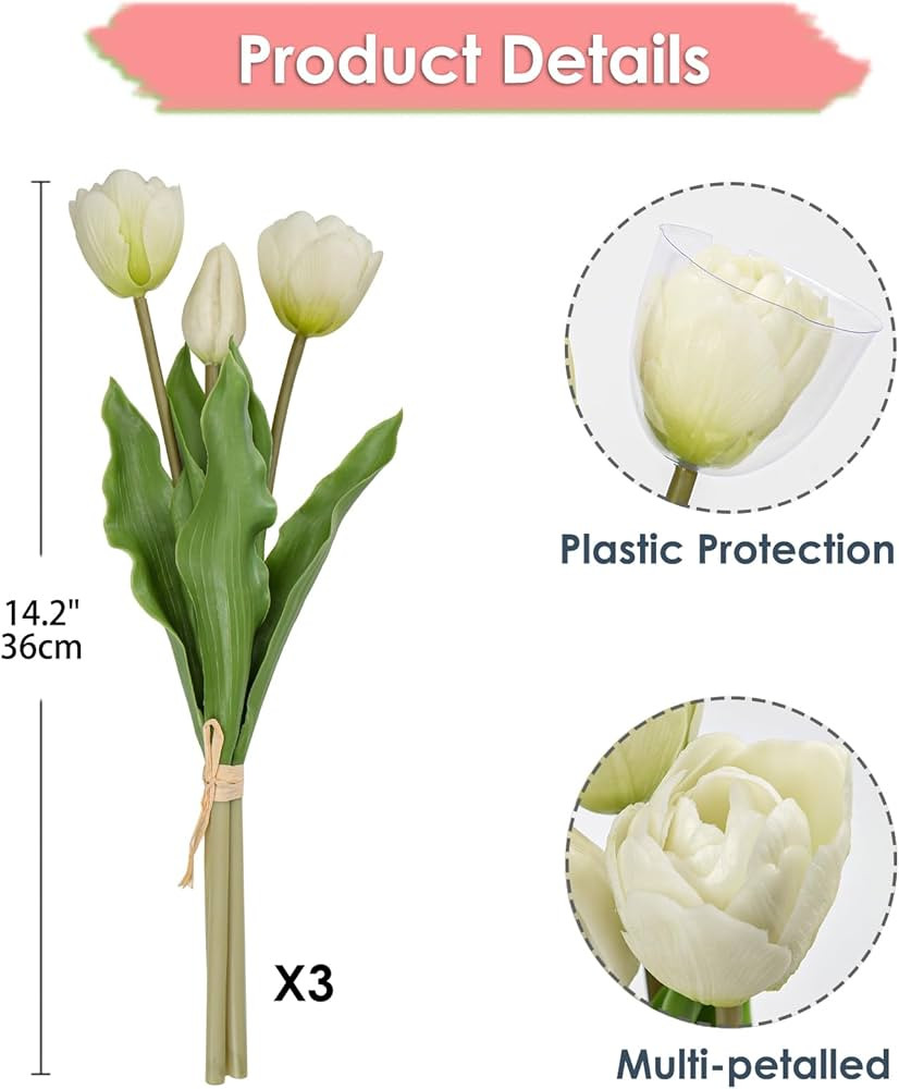DILATATA 9 Pcs Artificial Tulips Flowers Cream Real Touch Fake Latex Tulips Flowers for Mother's ... | Amazon (US)