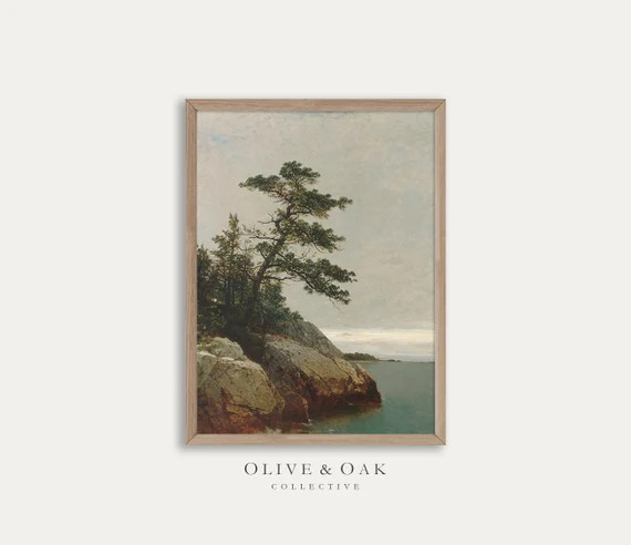 Coastal Landscape Painting / Vintage Pine Tree Print / Rustic | Etsy | Etsy (US)