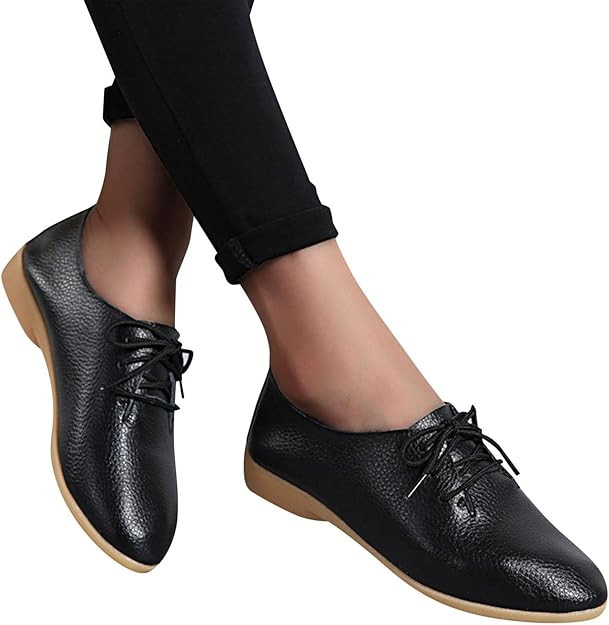 Women's Fashion Sneakers Walking Shoes Casual Leather Lace Up Pointed Toe Chunky Low Heels Dress ... | Amazon (US)