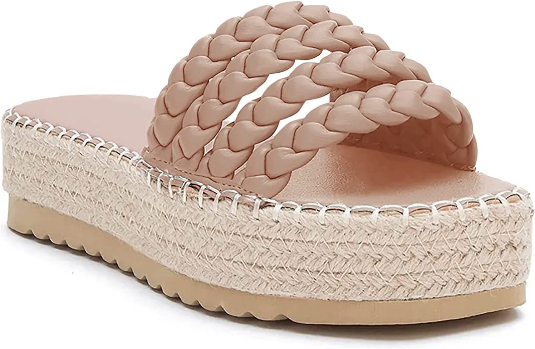 Coutgo Womens Espadrilles Platform Sandals Braided Mules Slides Open Toe Backless Slip on Summer ... | Amazon (US)