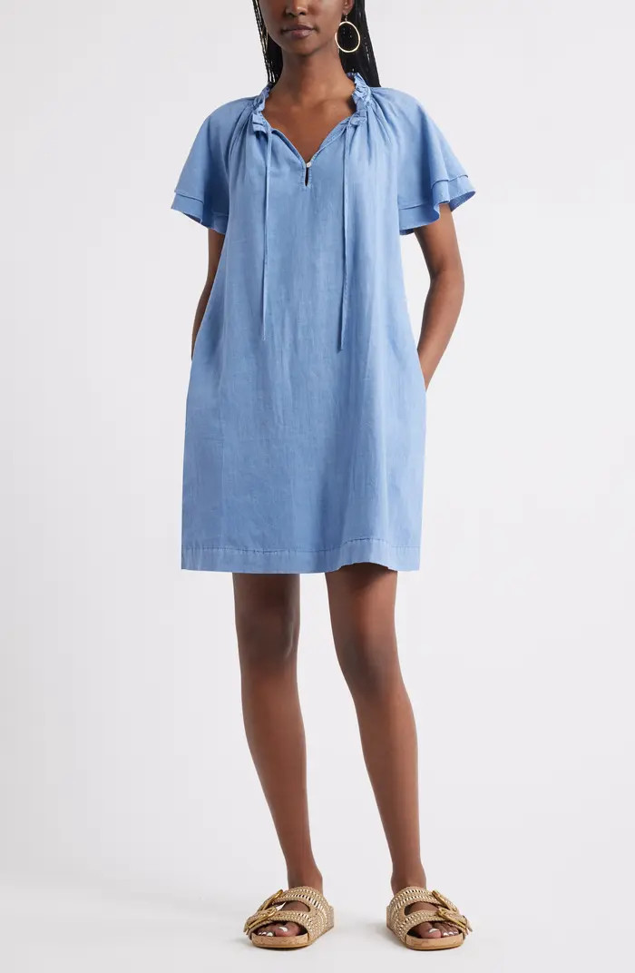 Treasure & Bond Flutter Sleeve Linen Blend Shift Minidress | Nordstrom | Nordstrom