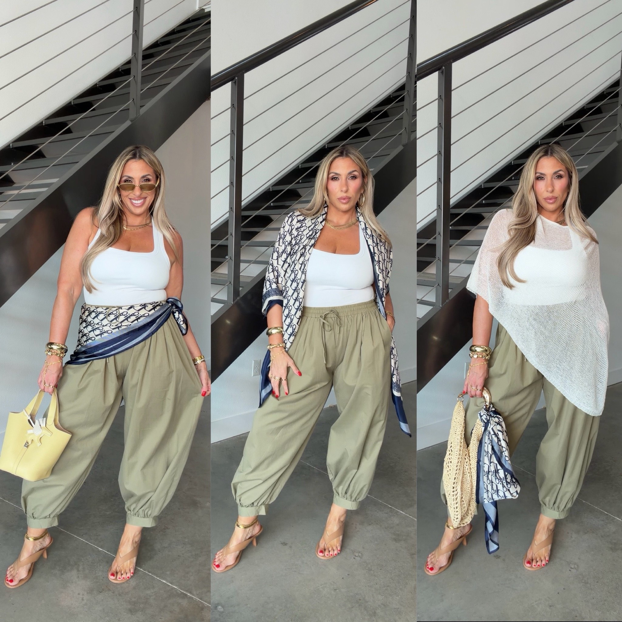 Balloon pants L color: army green
Poncho XL
Built in bra tank

#LTKootd #LTKOver40 #LTKMidsize