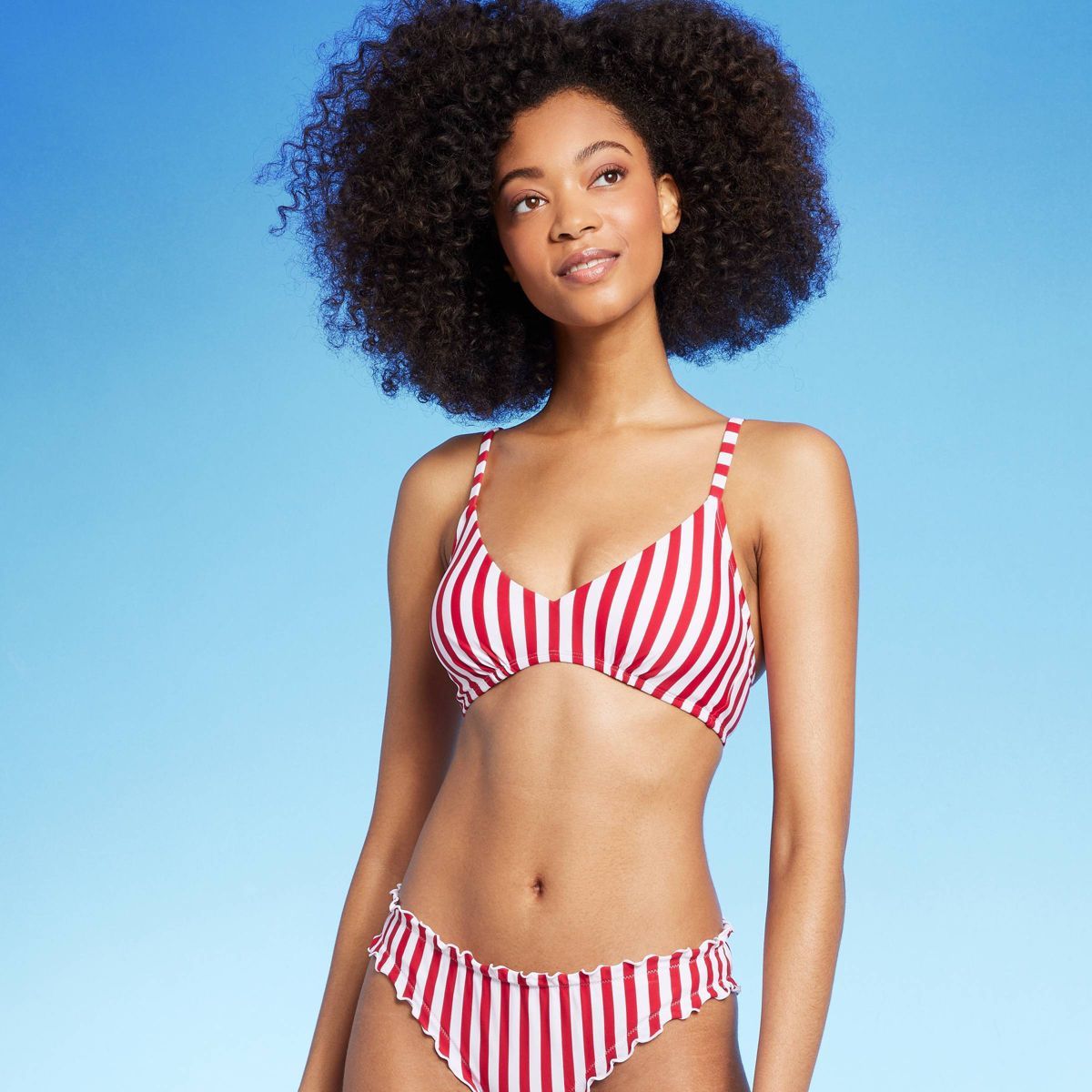 Women's Striped Hidden Underwire Bikini Top - Shade & Shore™ Red/White 36C | Target