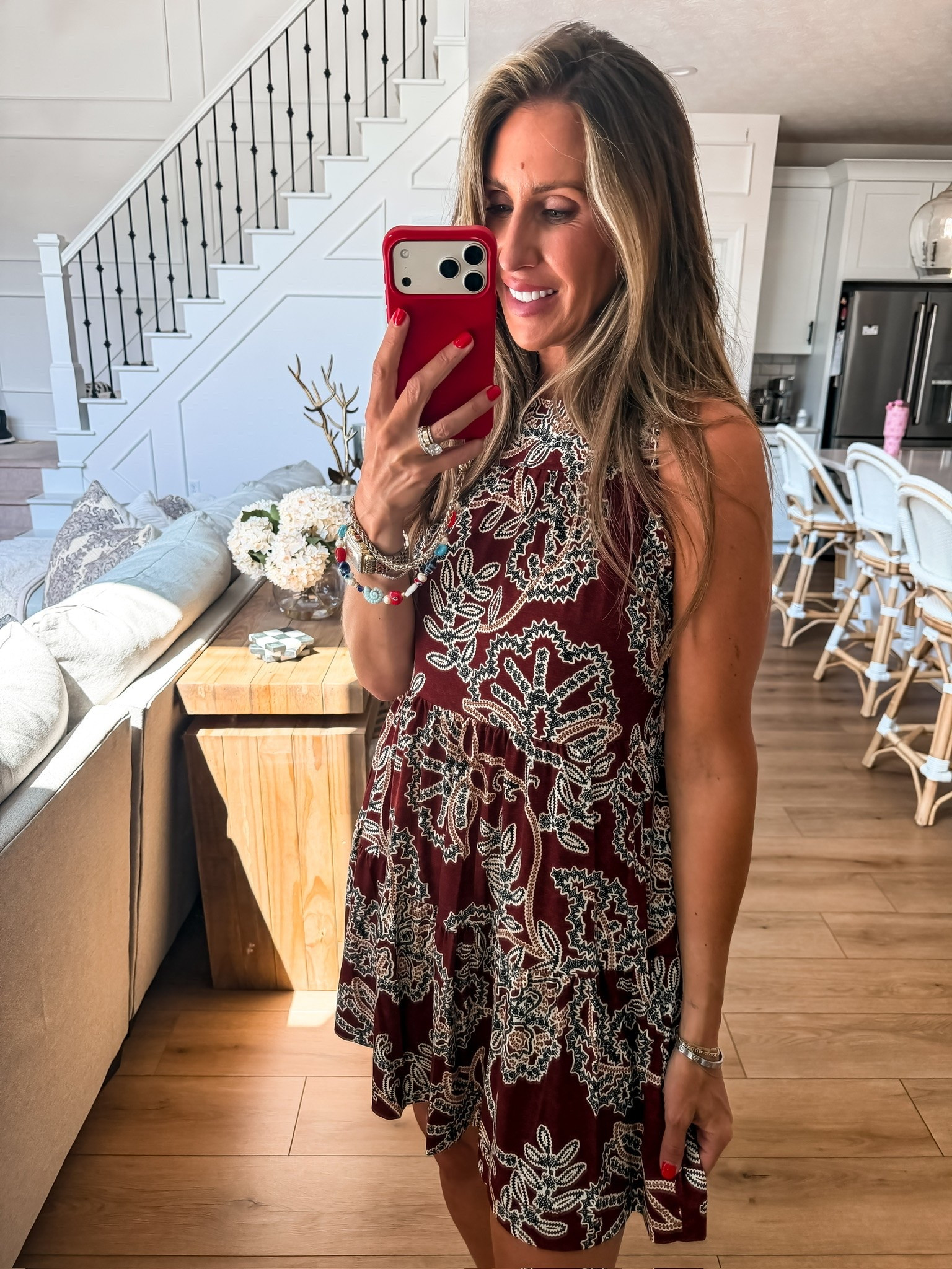 This printed mini dress is such an easy throw on and go piece. The flattering swing silhouette, high neckline, and rich print make it perfect for everything from lunch dates to early fall, and it’s a style you’ll reach for all season long.

printed mini dress, patterned dress, fall transition outfit, everyday dress, casual chic, effortless style, flattering dress, boutique style, weekend outfit, feminine fashion, everyday wardrobe, themominstyle

#LTKSeasonal #LTKootd #LTKOver40