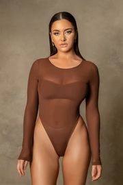 Blaire Mesh Long Sleeve Bodysuit - Chocolate | MESHKI US