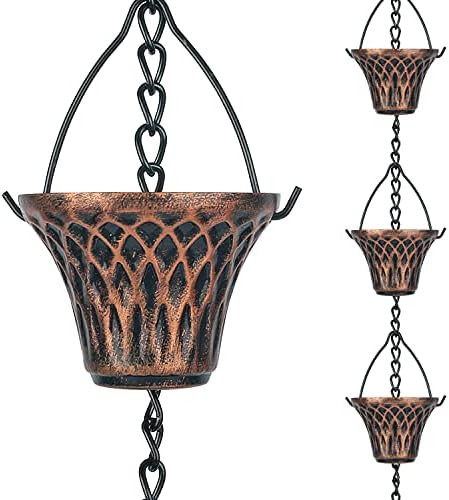 CYNOR Antique Copper Rain Chains for Gutter Downspout Decorative Garden Rainwater Diverter House Out | Amazon (US)