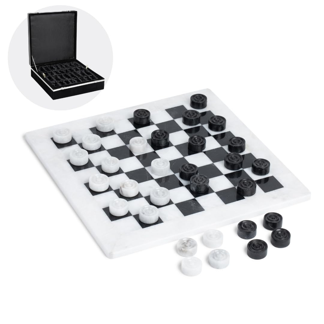 Premium Marble Checkers Board with Marble Pieces | Handcrafted Luxury 13" Marble Checkers Set w/V... | Amazon (US)