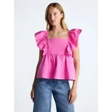 Free Assembly Women's Square Neck Cotton Top with Flutter Sleeves, Sizes XS-XXL | Walmart (US)
